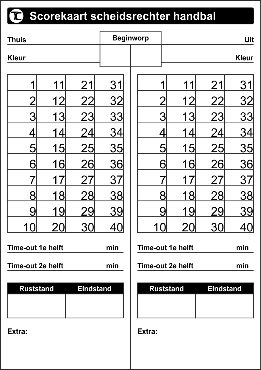 Scorebriefjes Handbal