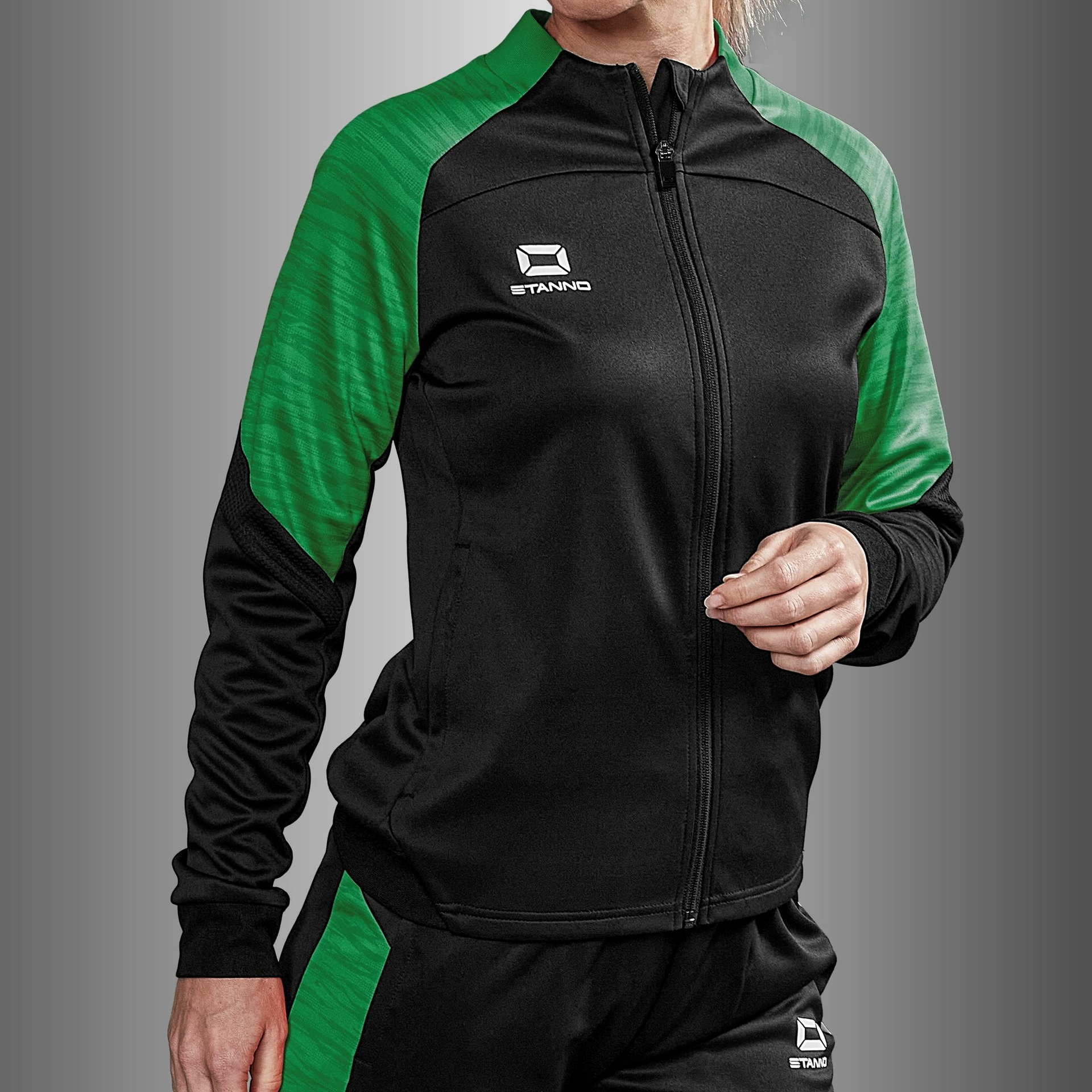 Stanno Bolt Full Zip Top dames - zwart/groen, foto 2 van 6