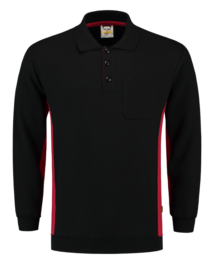 Tricorp Polosweater Bicolor Borstzak - zwart/rood, foto 2 van 5
