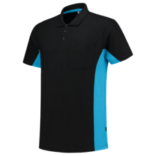Tricorp Poloshirt Bicolor Borstzak - zwart/turquoise